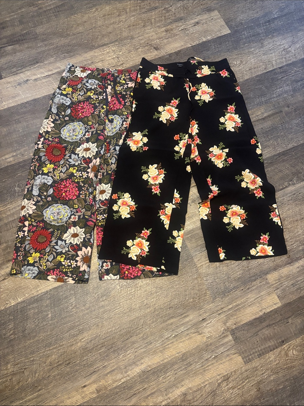 LOFT Floral Wide-Leg Pants Duo - Black and Multicolor